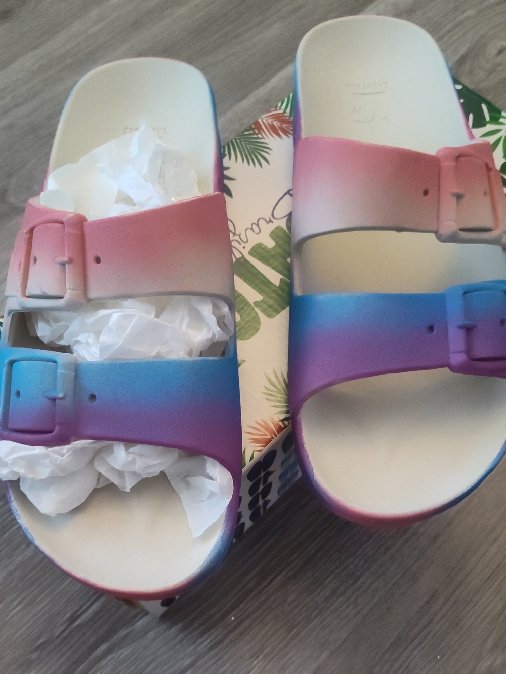 Women's Gradient Slide Sandals - Pink & Blue.Cacatoes